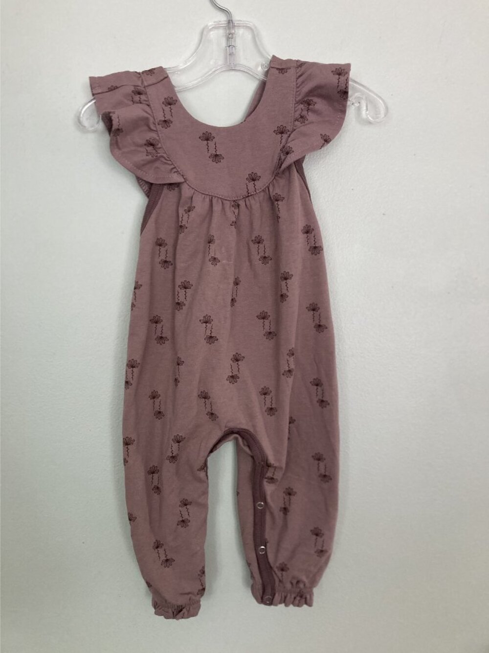 Musli Organic Cotton Baby Romper With Flutter Sleeves Mauve Floral 3-6M GOTS Cer